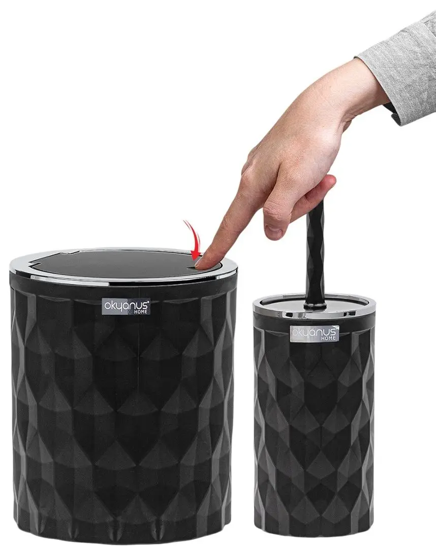 Набор мусорное ведро + ершик Okyanus Home Diamond OKY-469-1 (Black)