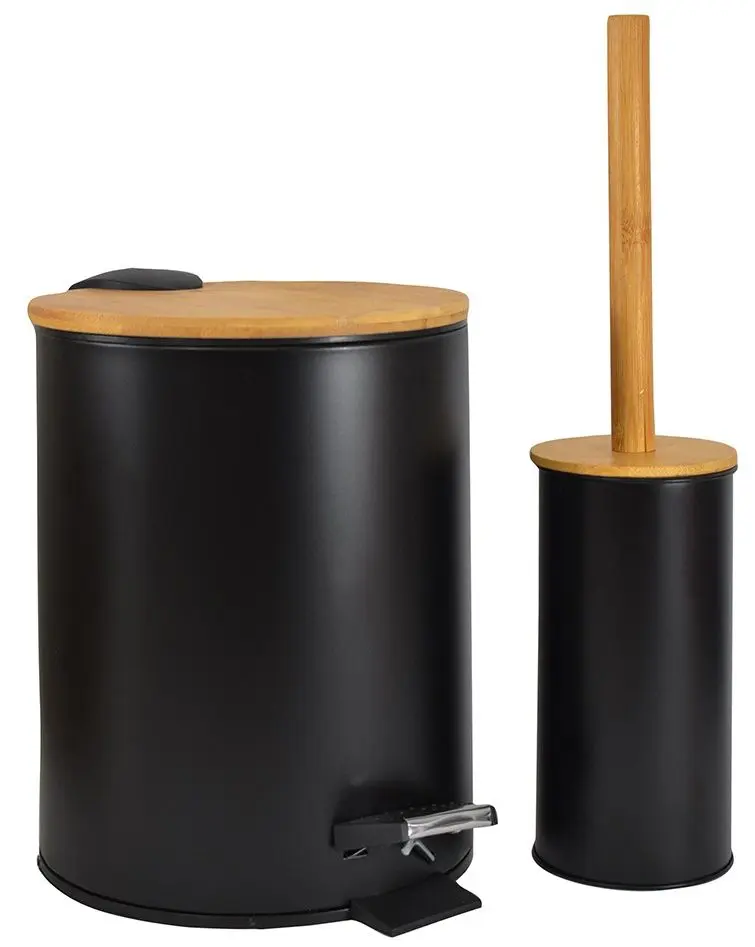 Set cos de gunoi + perie Sepio 9513 (Black/Natural Bamboo)