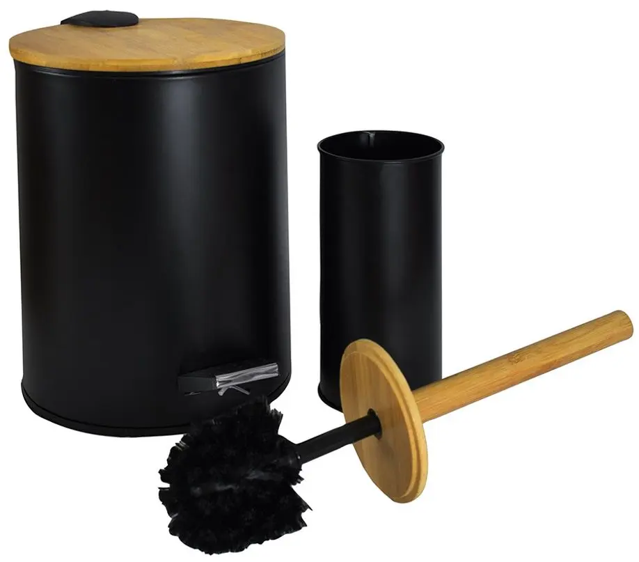 Set cos de gunoi + perie Sepio 9513 (Black/Natural Bamboo)