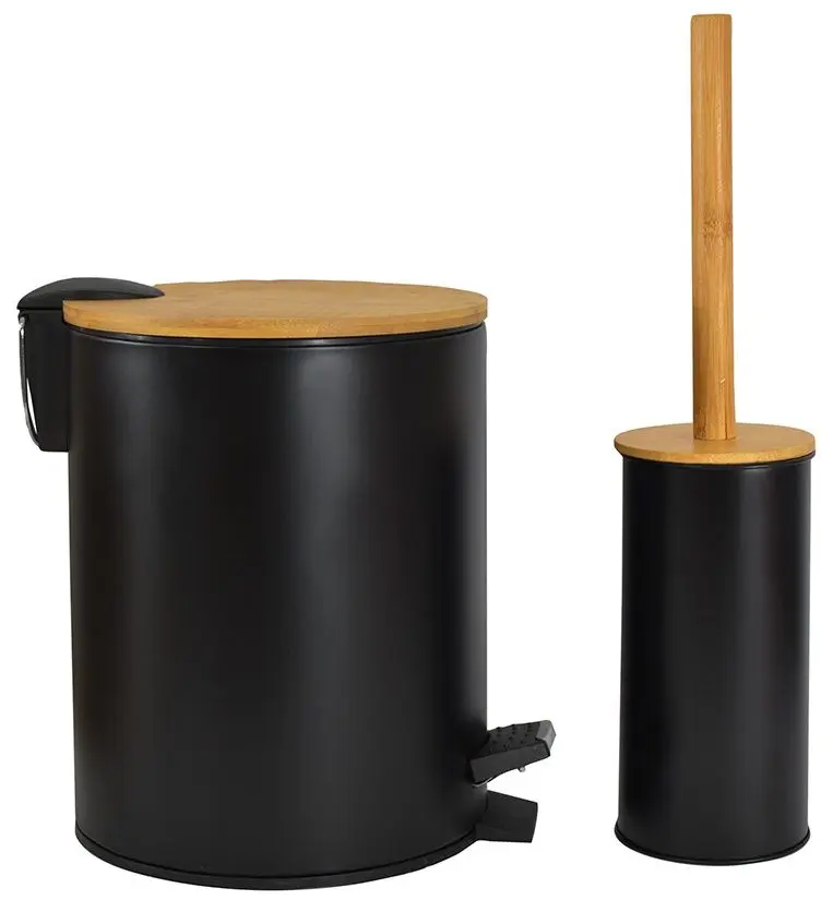 Set cos de gunoi + perie Sepio 9513 (Black/Natural Bamboo)