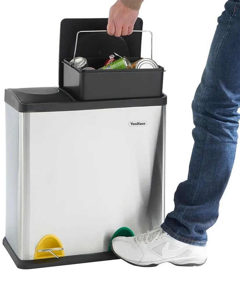 Ведро для мусора 2в1 VonHaus 3007630 36L (Inox/Black)