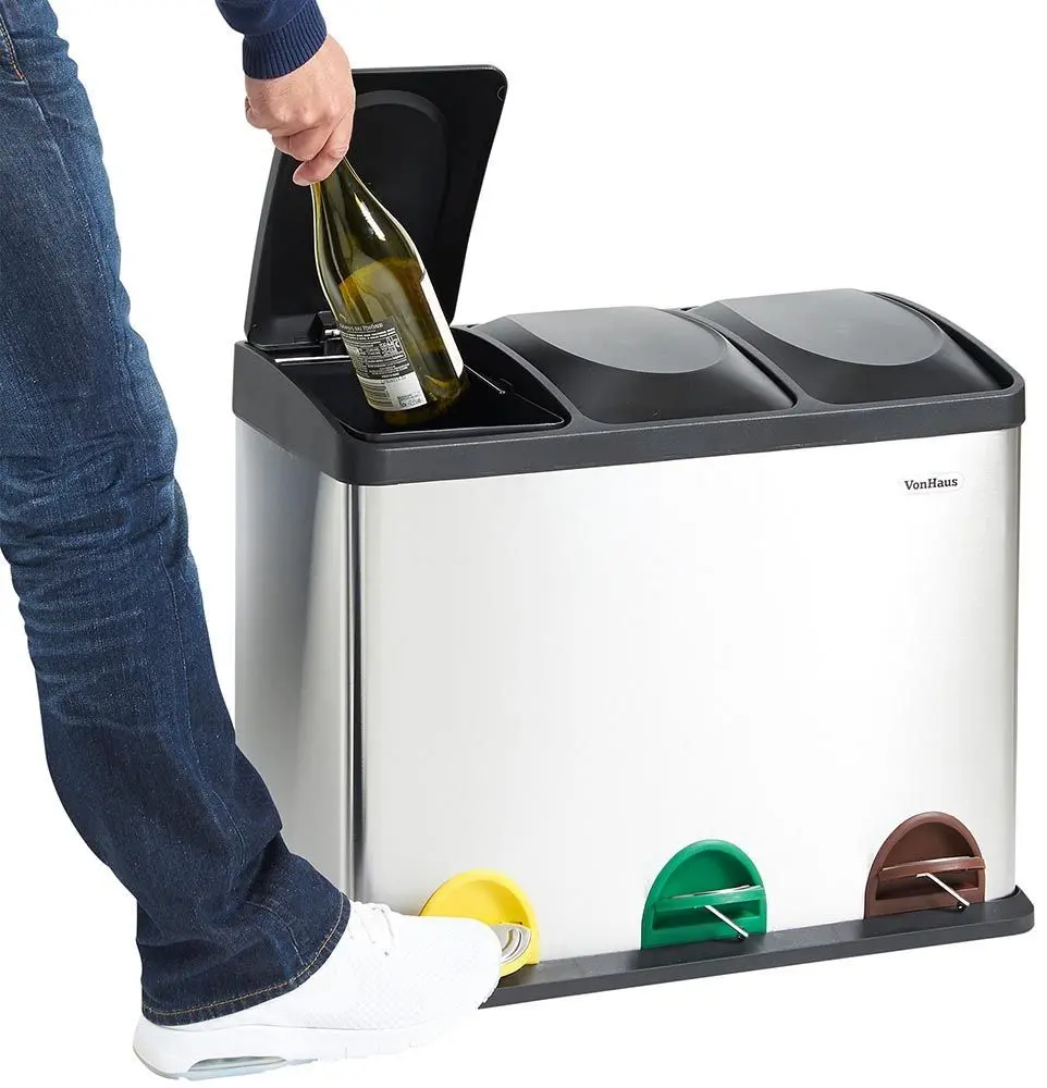 Ведро для мусора 3в1 VonHaus 3007240 45L (Inox/Black)