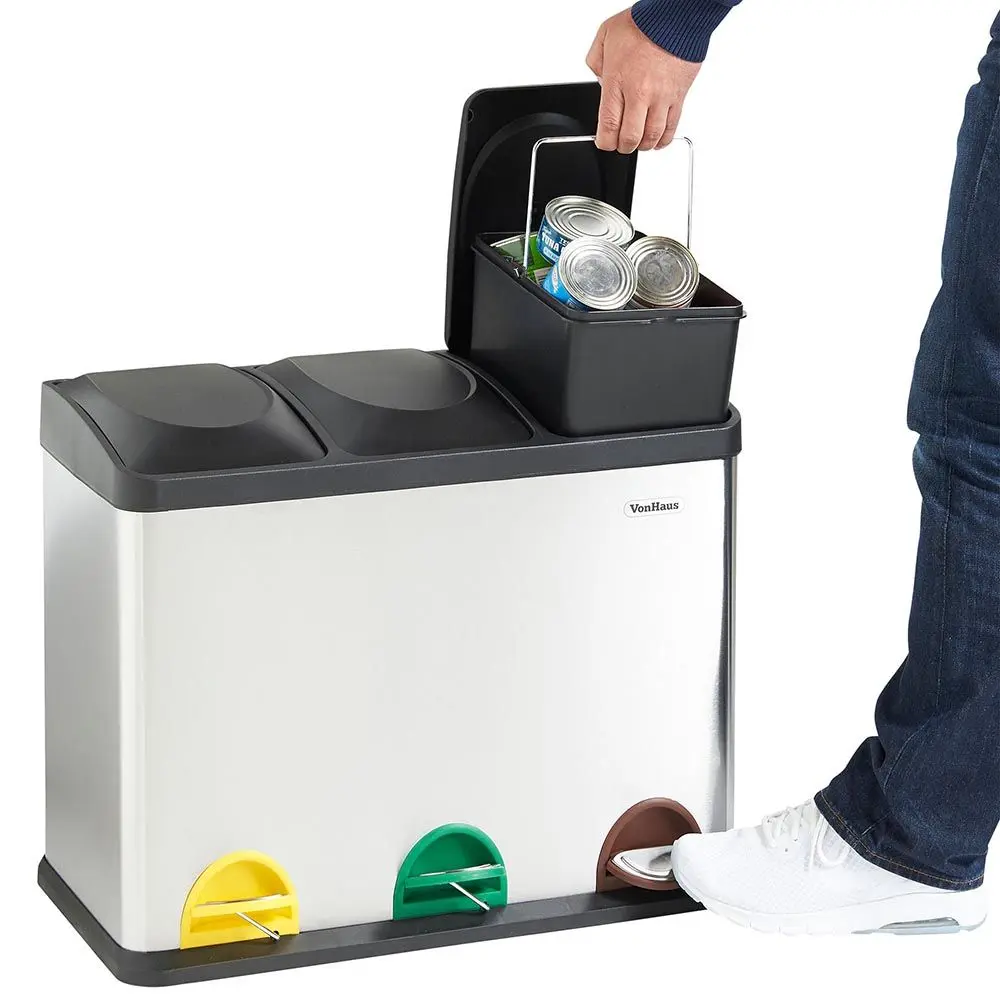 Ведро для мусора 3в1 VonHaus 3007240 45L (Inox/Black)
