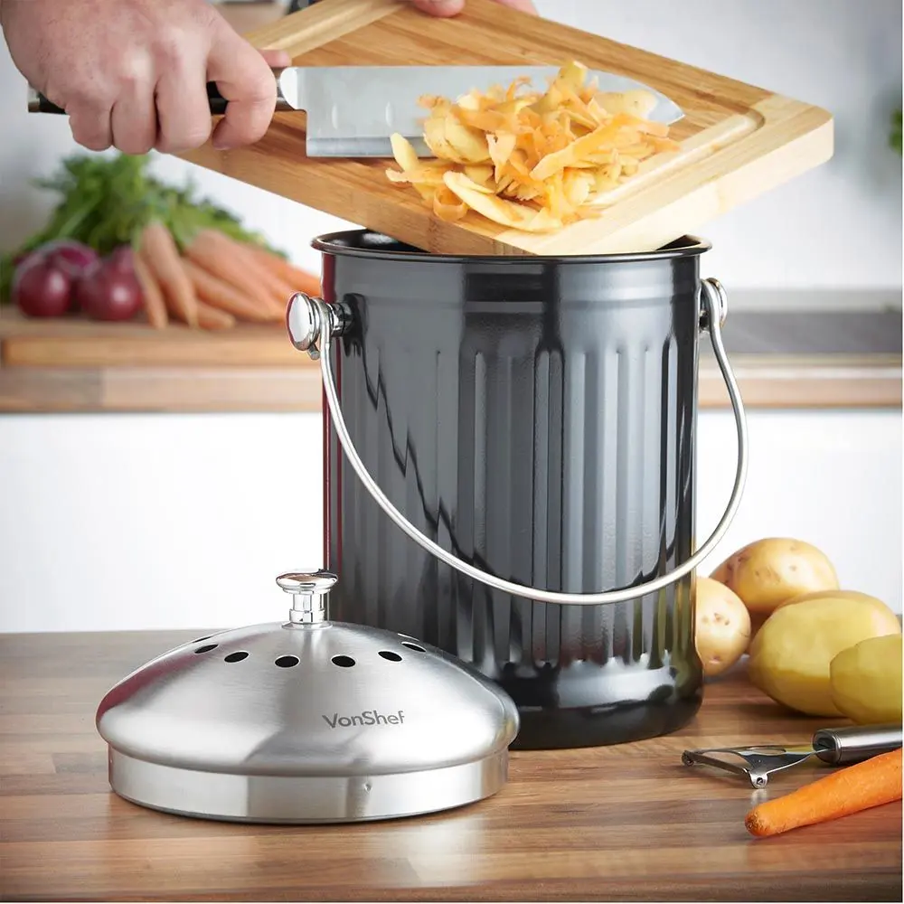 Мусорное ведро для пищевых отходов VonShef 1507146 4.5L (Black/Inox) - 3