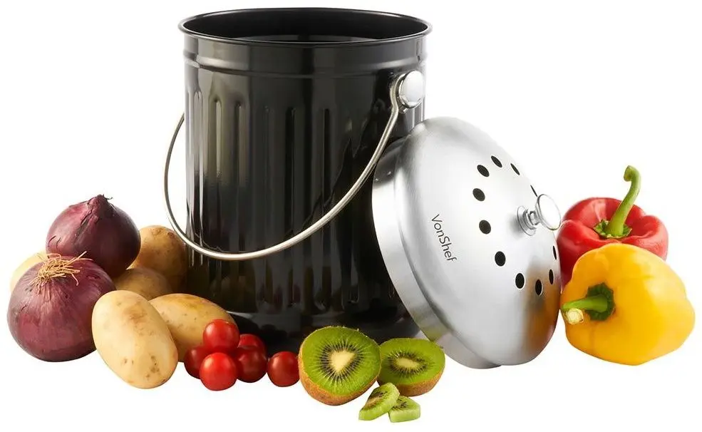 Мусорное ведро для пищевых отходов VonShef 1507146 4.5L (Black/Inox) - 4