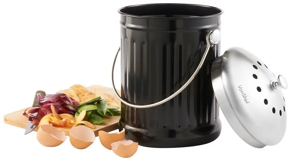 Мусорное ведро для пищевых отходов VonShef 1507146 4.5L (Black/Inox) - 5