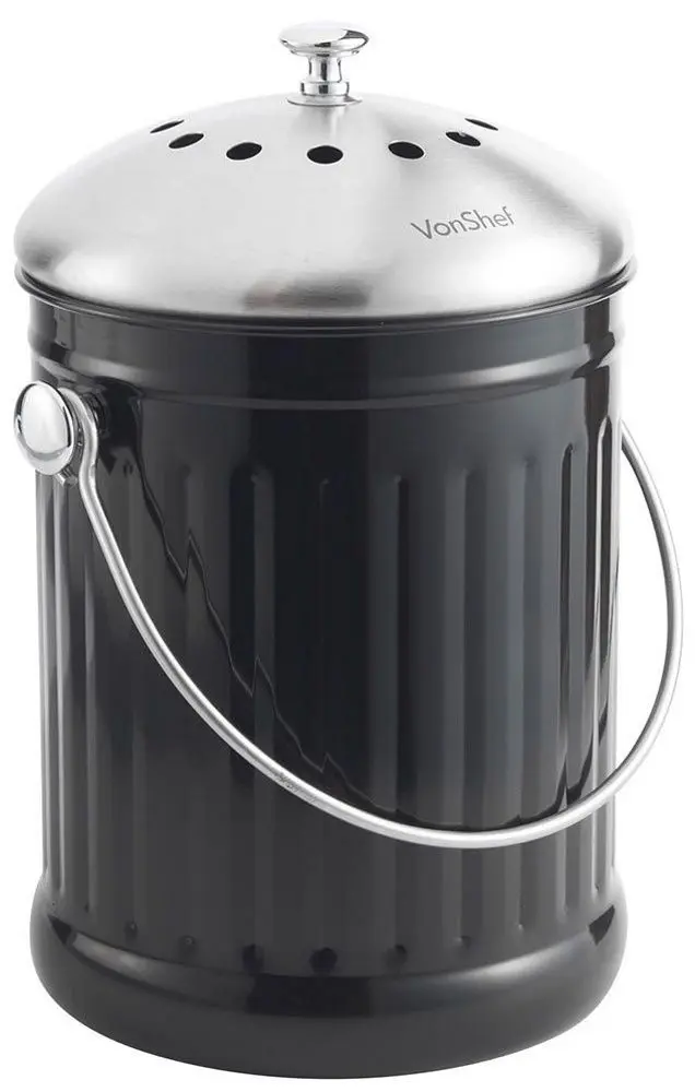 Мусорное ведро для пищевых отходов VonShef 1507146 4.5L (Black/Inox)