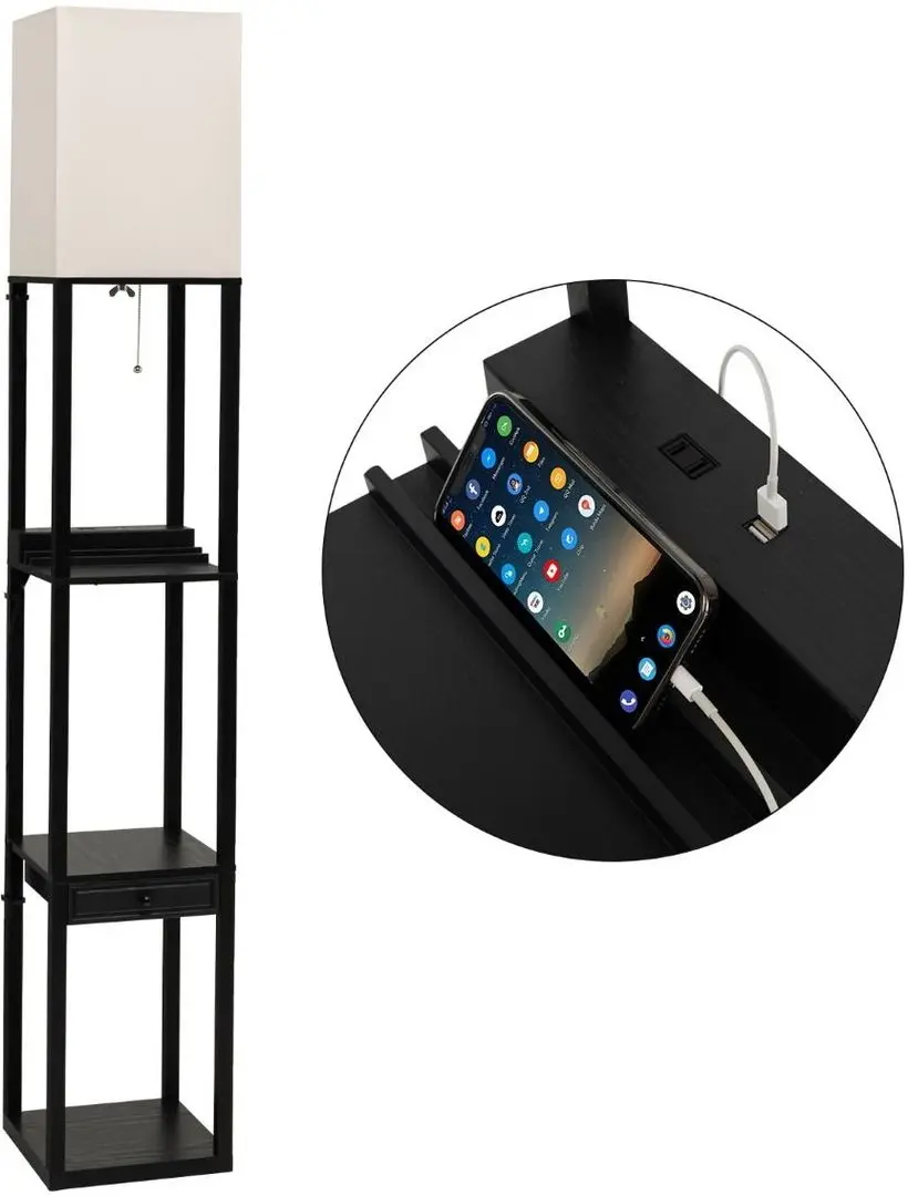 Lampa de podea cu rafturi Costway EU10062DE-DK (Beige/Black)