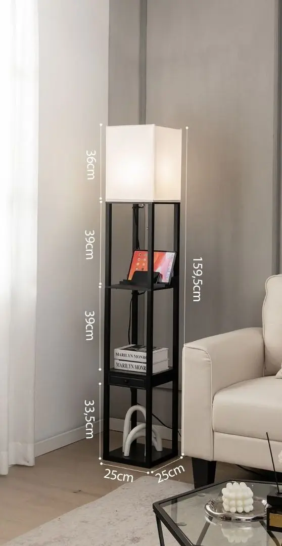 Lampa de podea cu rafturi Costway EU10062DE-DK (Beige/Black)