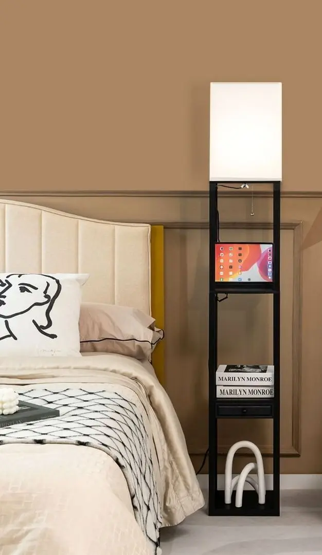 Lampa de podea cu rafturi Costway EU10062DE-DK (Beige/Black)