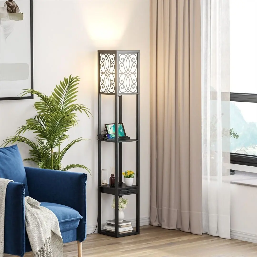 Lampa de podea cu rafturi Costway EU10010DE (Black)