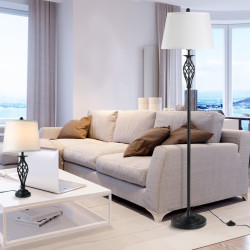 Lampadar + 2 lampi de masa Homcom B31-179 (Black/White) Thumb