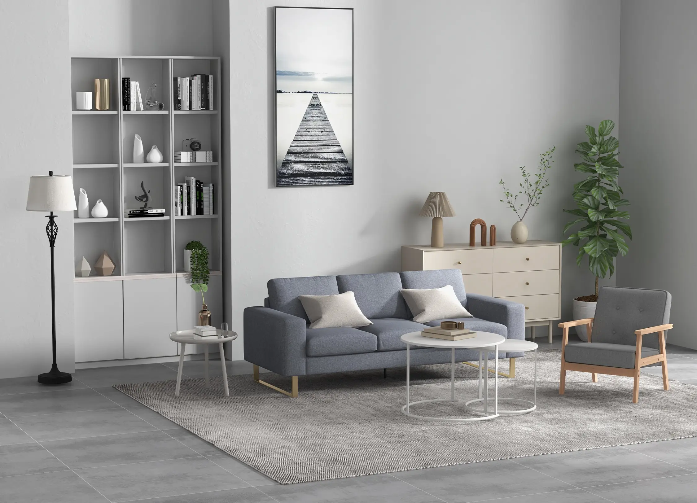 Lampadar + 2 lampi de masa Homcom B31-179 (Black/White) - 5