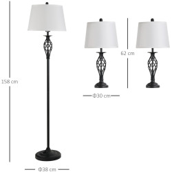 Lampadar + 2 lampi de masa Homcom B31-179 (Black/White) Thumb