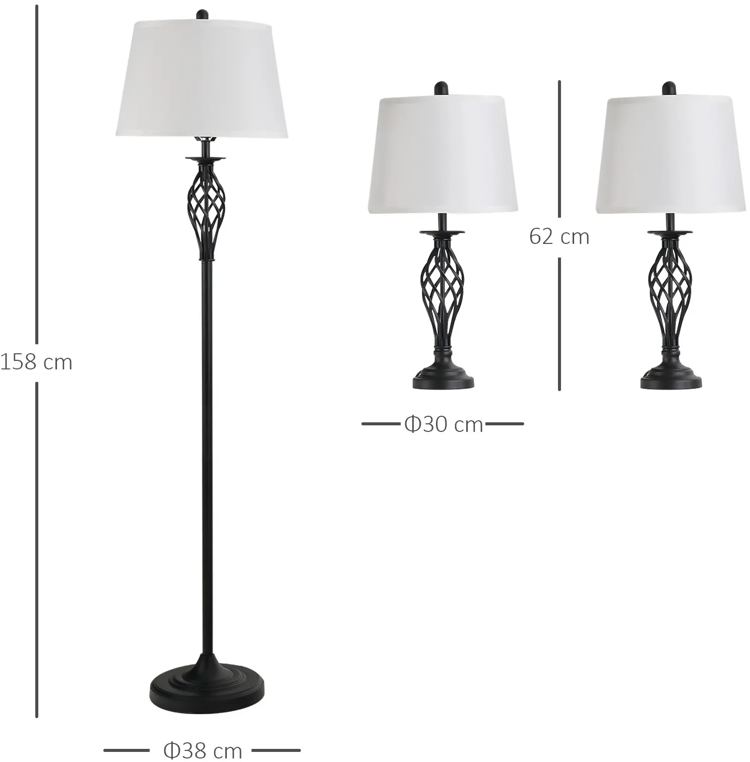 Lampadar + 2 lampi de masa Homcom B31-179 (Black/White) - 6