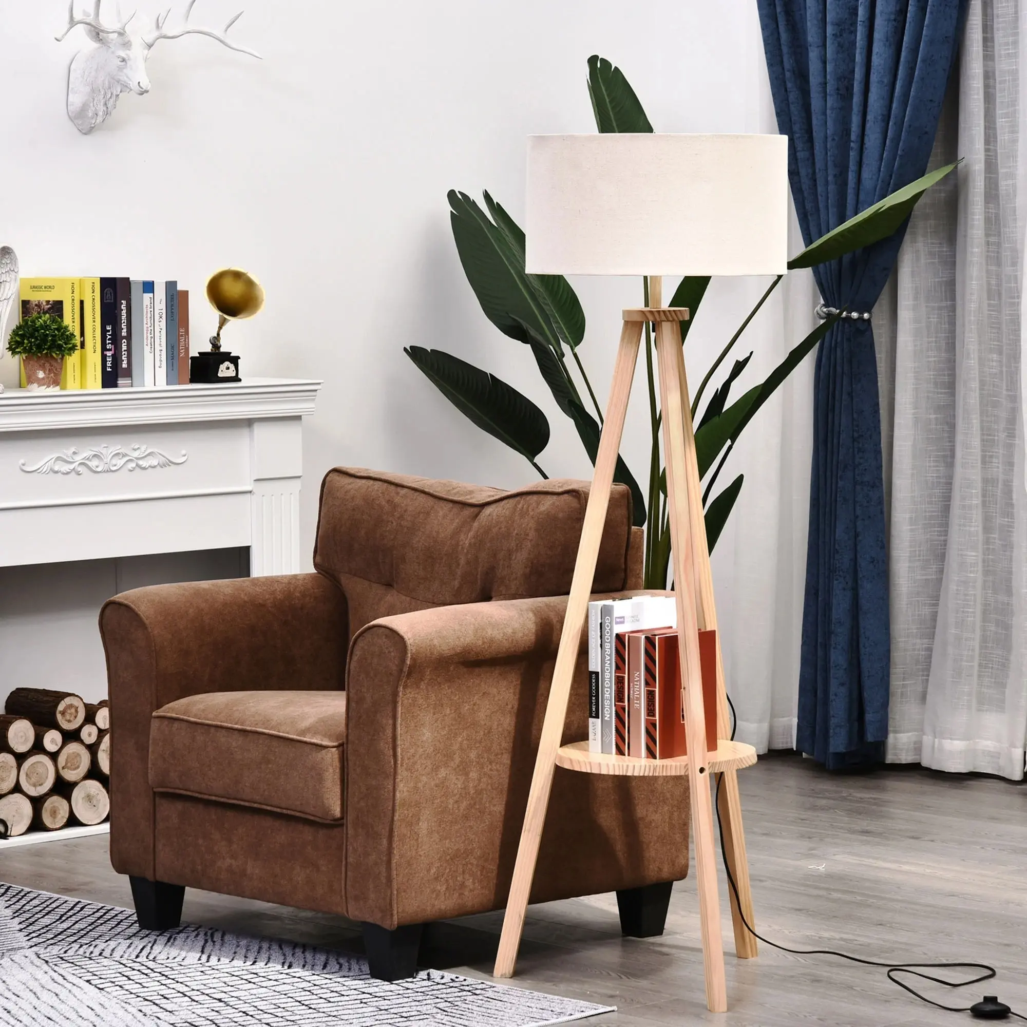 Lampadar Homcom B31-095 (Beige/Wood) - 6