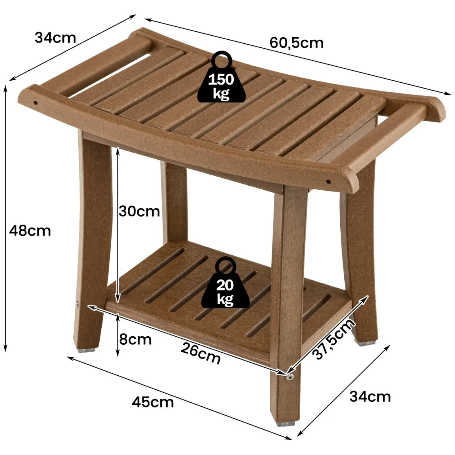 Taburet pentru baie Costway BA7859CF (Brown) - 3