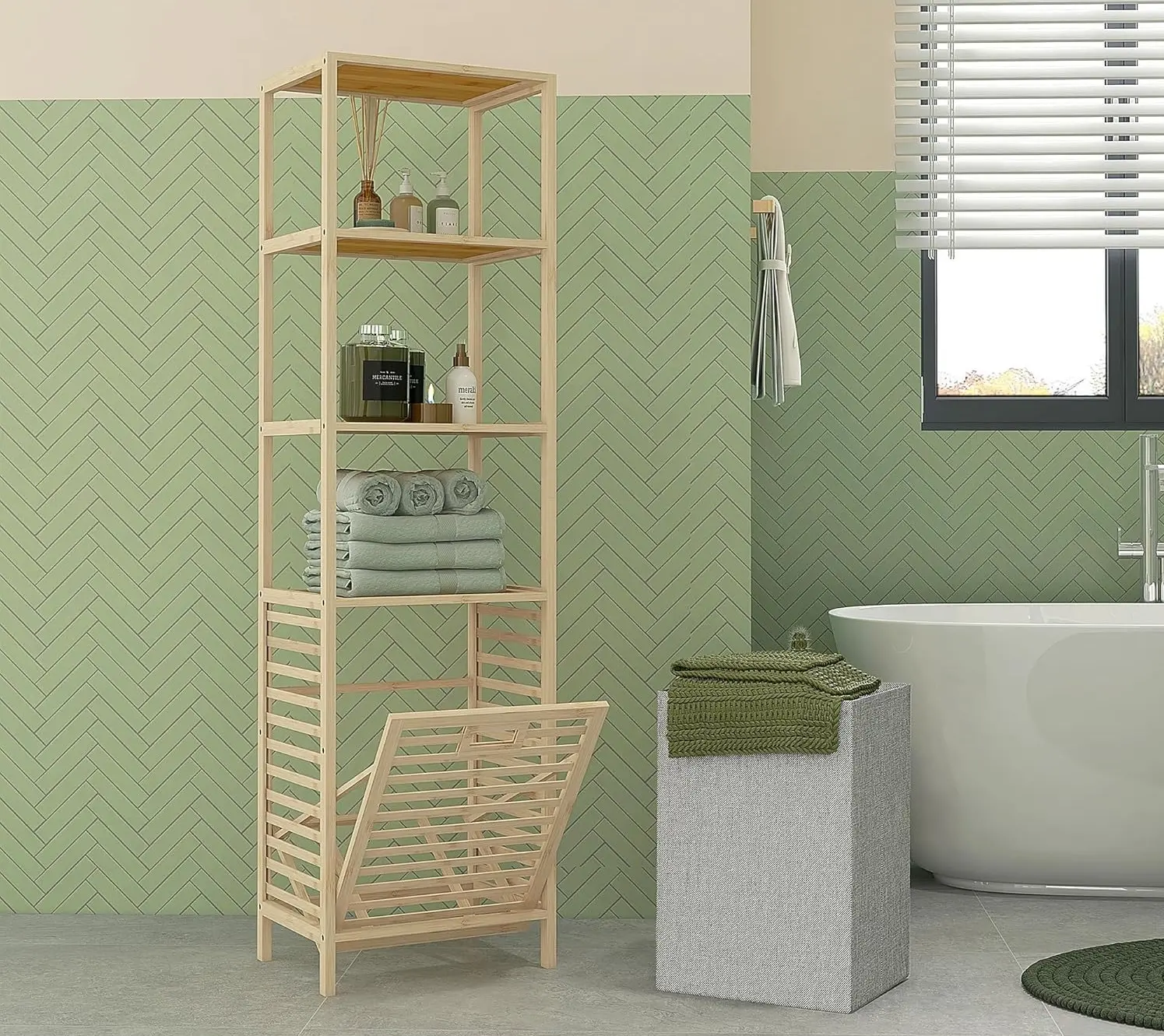 Этажерка с корзиной для белья Homcom 834-672V00ND (Bamboo) - 4