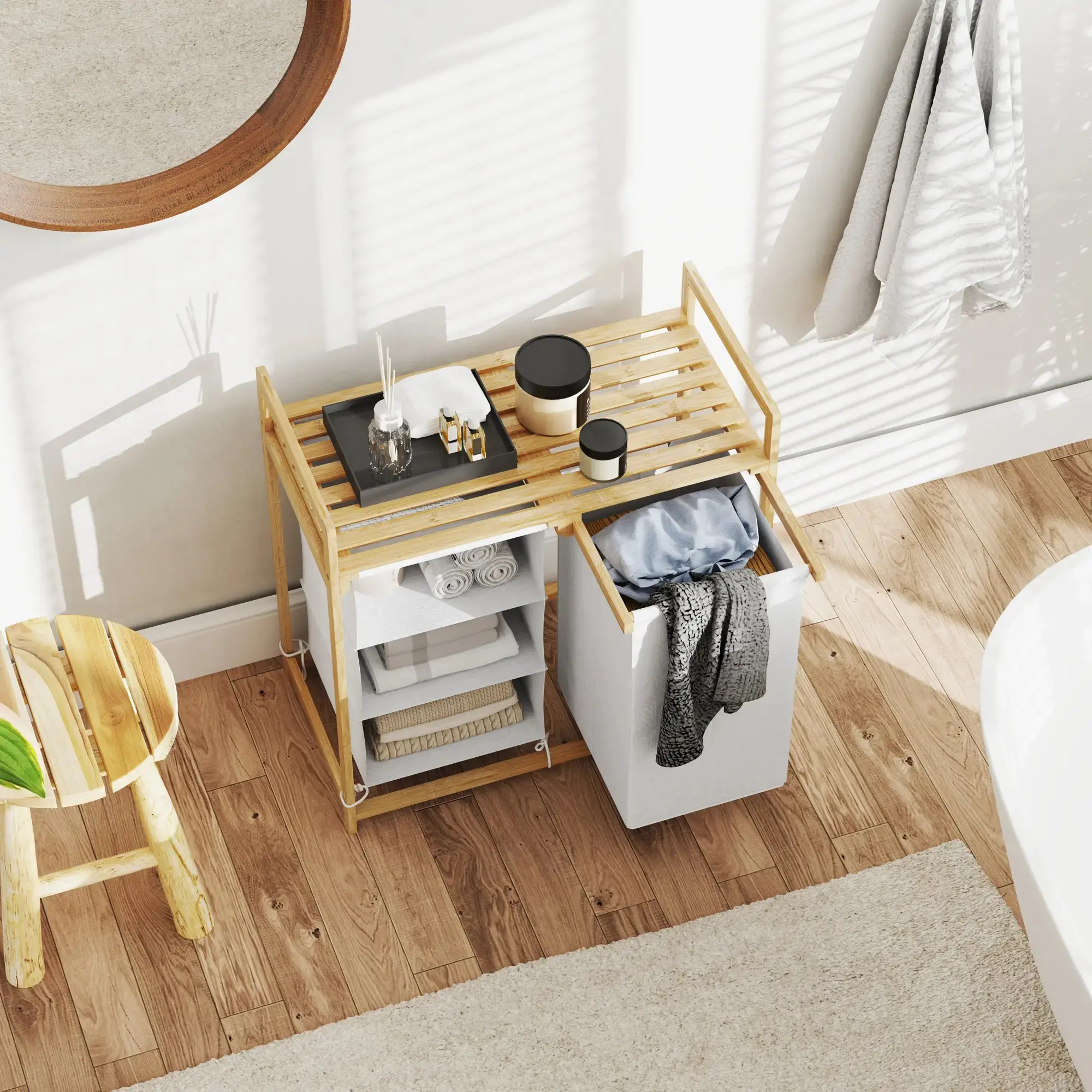 Корзина для белья Homcom 850-328V00WT (White/Natural) - 7