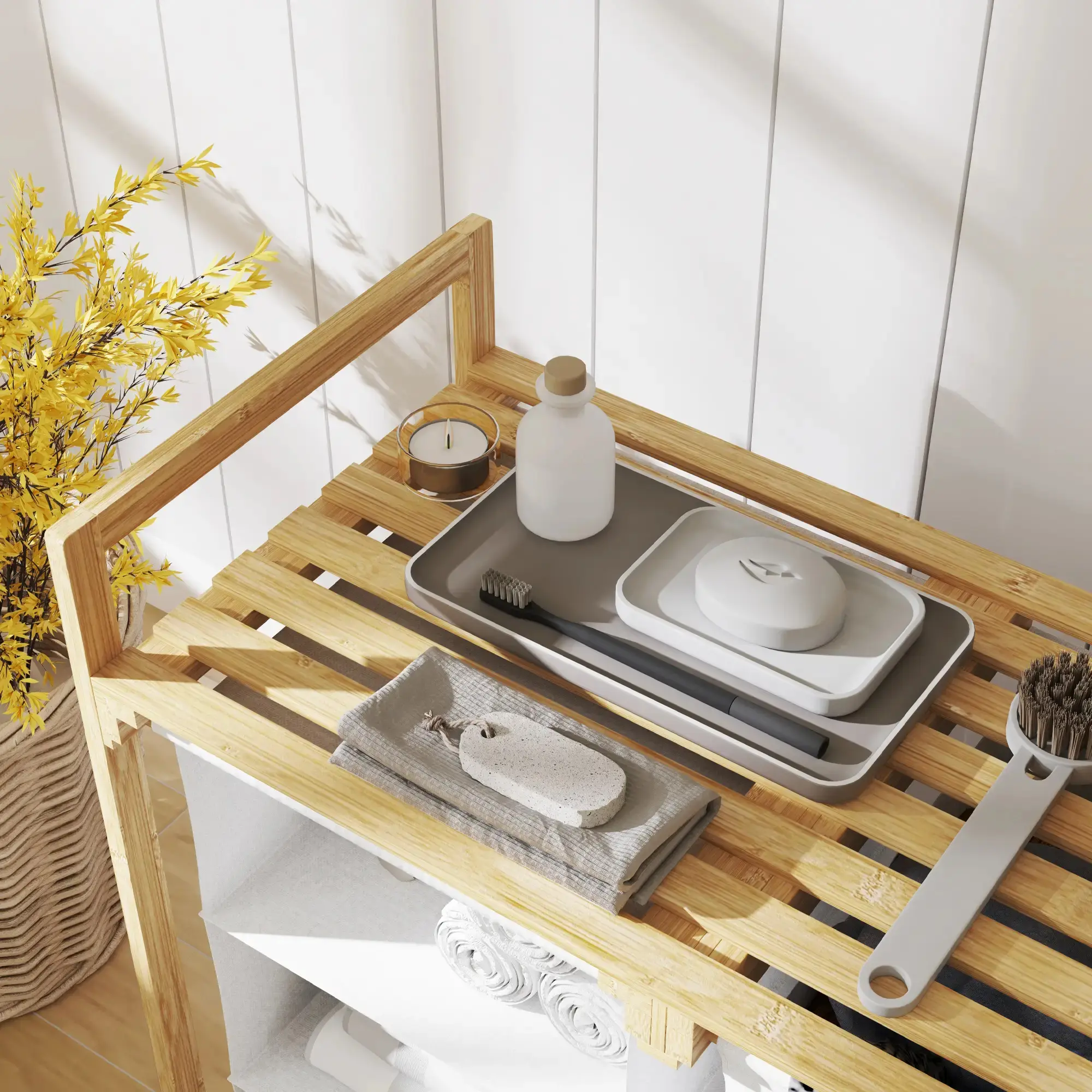 Корзина для белья Homcom 850-328V00WT (White/Natural) - 8