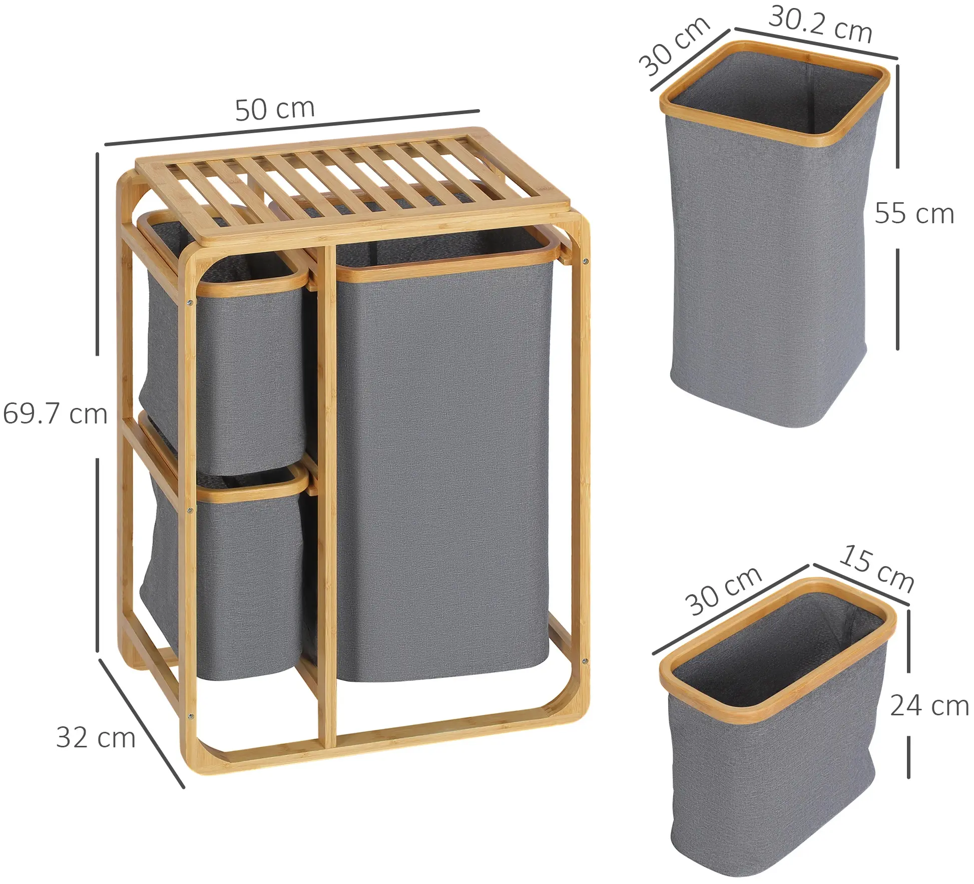 Корзина для сортировки белья Homcom 850-181 (Natural/Grey) - 7