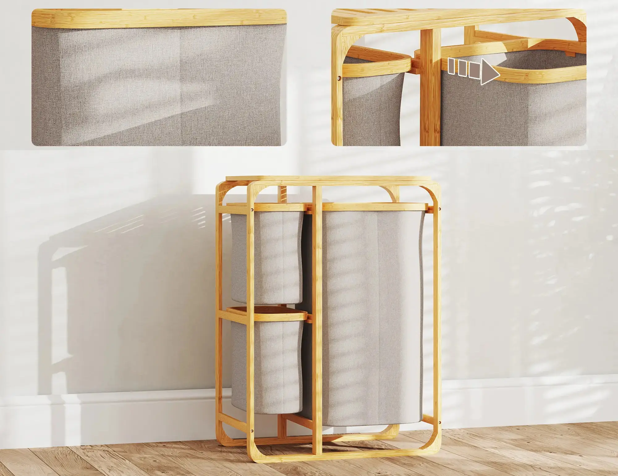 Корзина для сортировки белья Homcom 850-181V00CW (Natural/Cream White) - 3