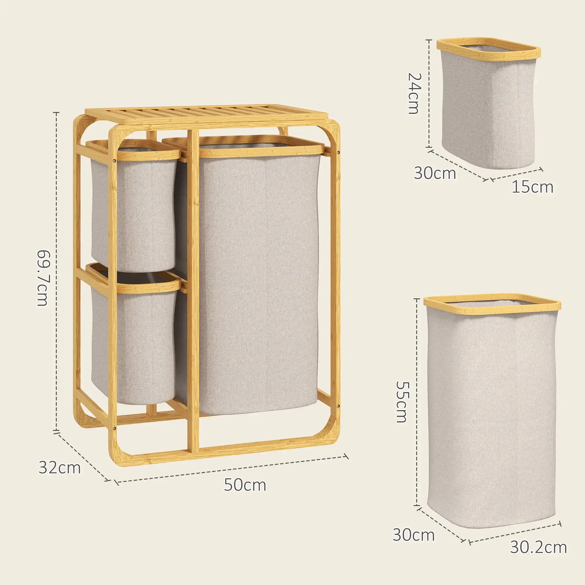 Корзина для сортировки белья Homcom 850-181V00CW (Natural/Cream White) - 8