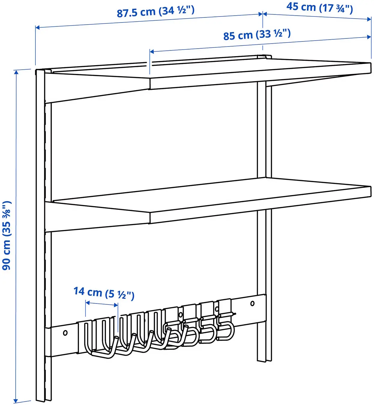 Стеллаж Ikea Bror с крючками/2 полки 88x45x90 (Черный) - 3