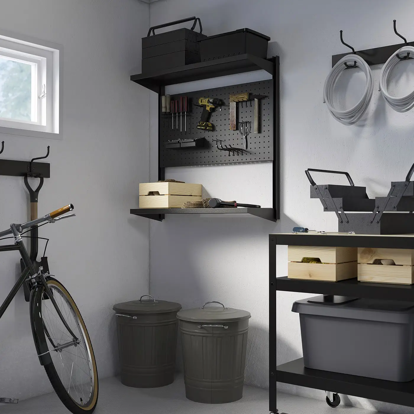 Стеллаж Ikea Bror с перфорированной панелью/2 полки 88x30x90 (Черный) - 2