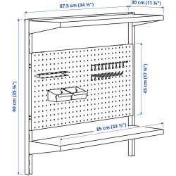 Стеллаж Ikea Bror с перфорированной панелью/2 полки 88x30x90 (Черный) Thumb