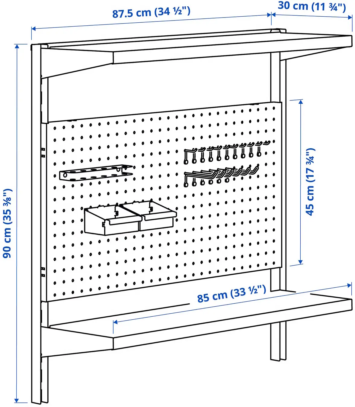 Стеллаж Ikea Bror с перфорированной панелью/2 полки 88x30x90 (Черный) - 4