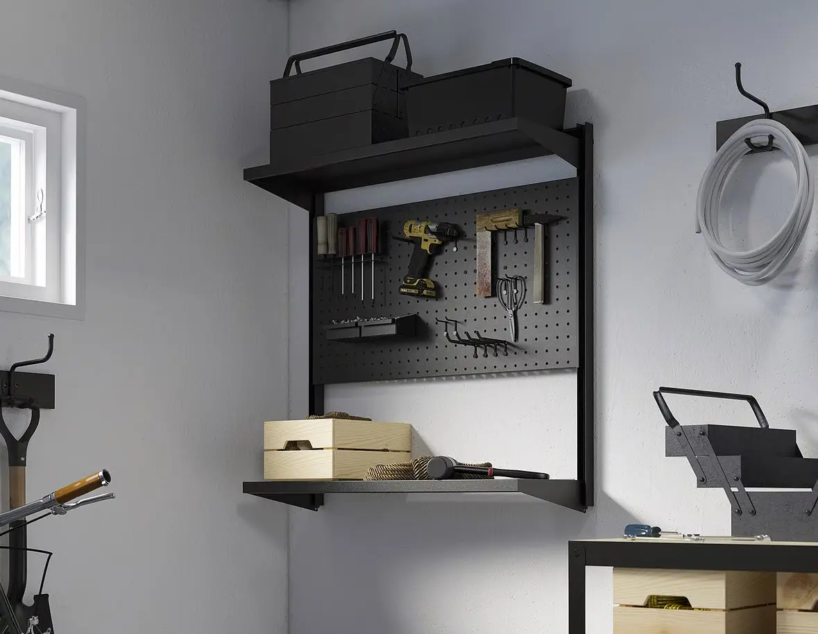 Стеллаж Ikea Bror с перфорированной панелью/2 полки 88x30x90 (Черный)