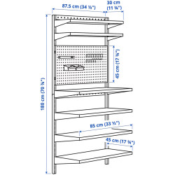 Стеллаж Ikea Bror с перфорированной панелью 88x30/45x180 (Черный) Thumb