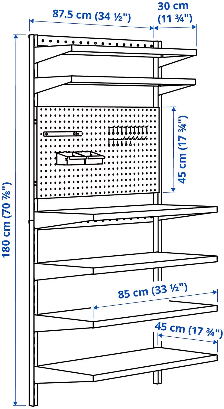 Стеллаж Ikea Bror с перфорированной панелью 88x30/45x180 (Черный) - 5