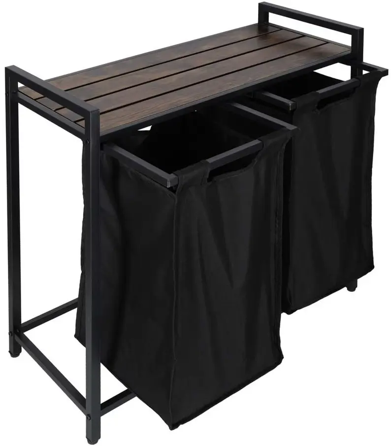 Cos de sortare rufe Ikonka KX3097 (Black/Aged Oak) - 2