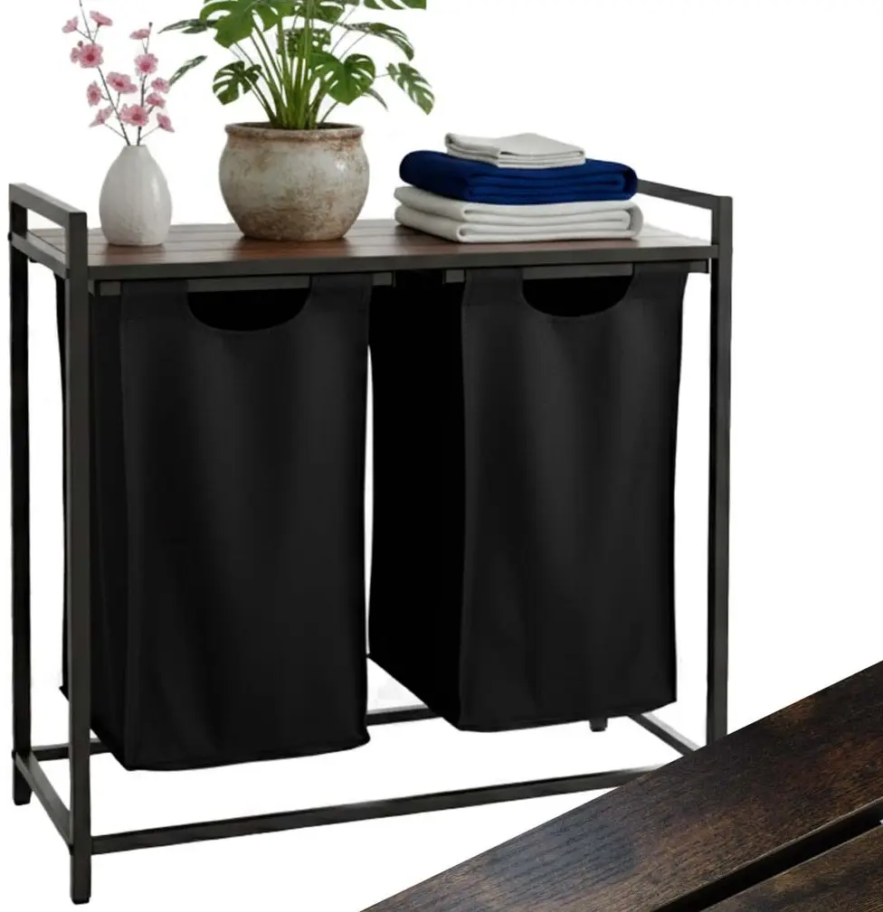 Cos de sortare rufe Ikonka KX3097 (Black/Aged Oak) - 11