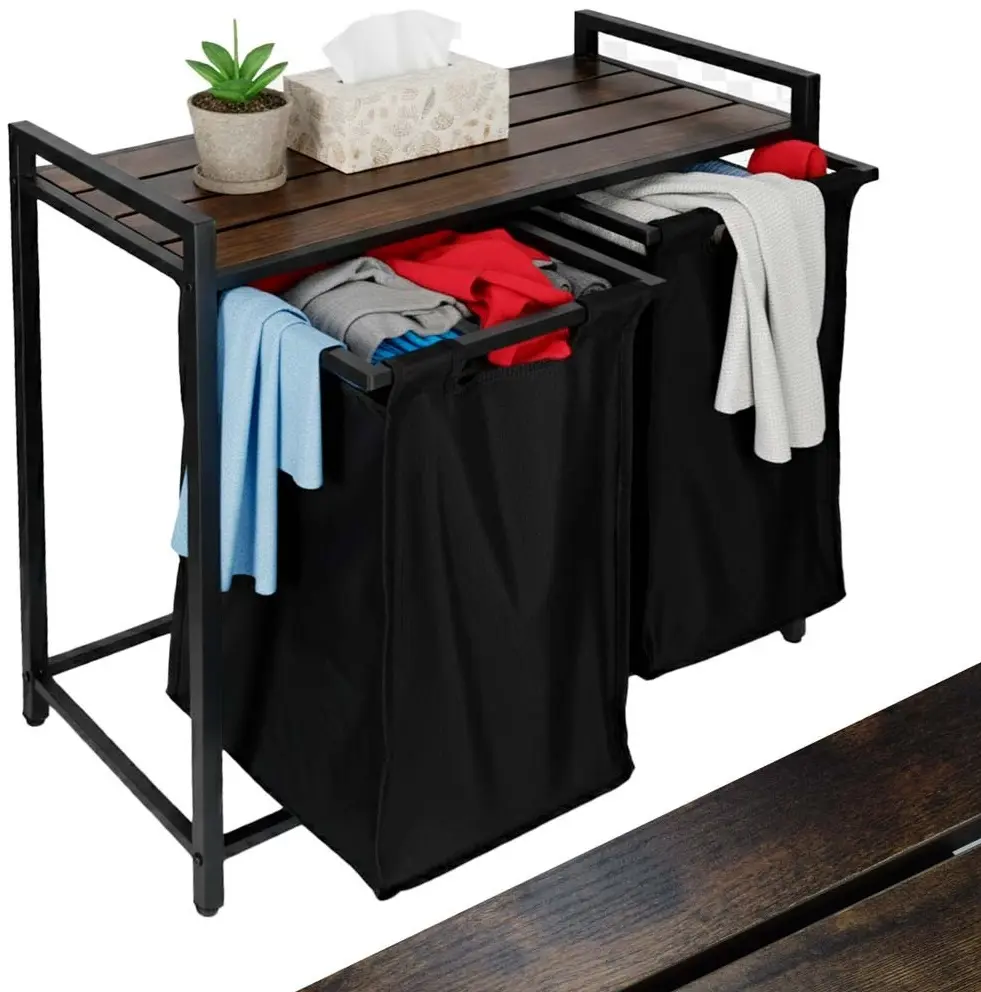 Cos de sortare rufe Ikonka KX3097 (Black/Aged Oak) - 12