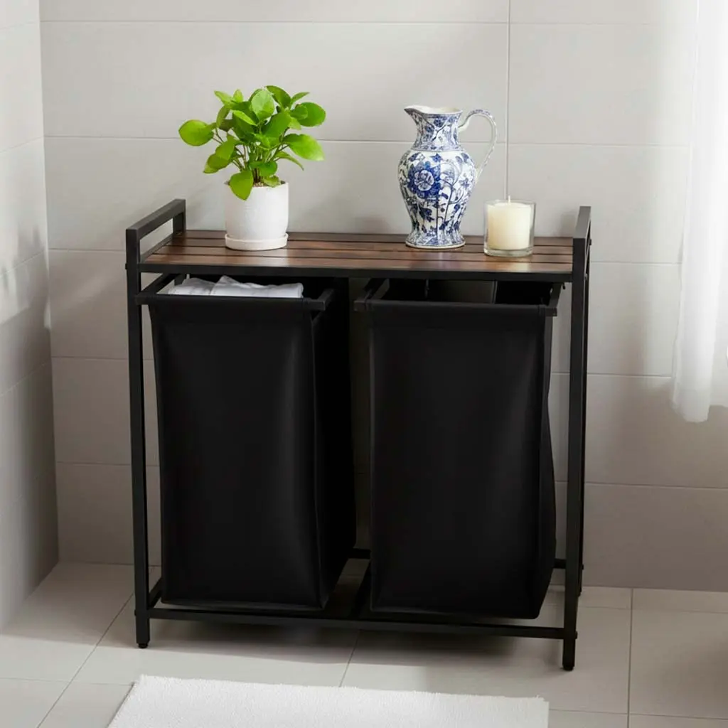 Cos de sortare rufe Ikonka KX3097 (Black/Aged Oak) - 14