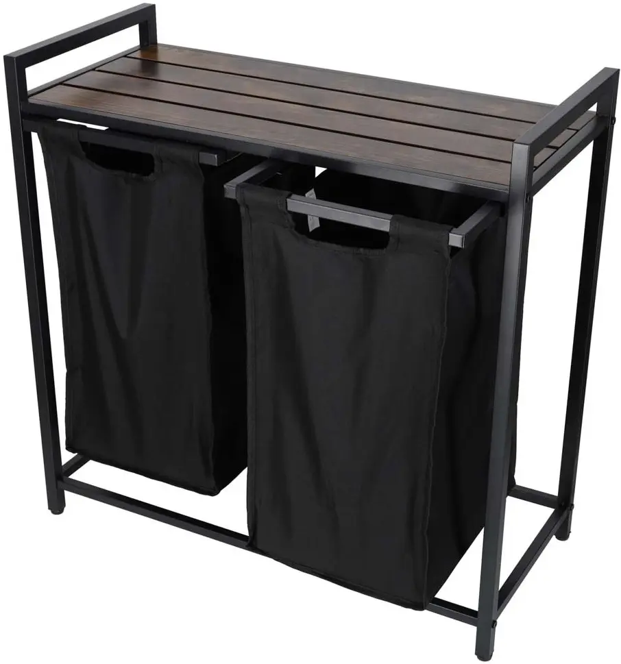 Cos de sortare rufe Ikonka KX3097 (Black/Aged Oak) - 6