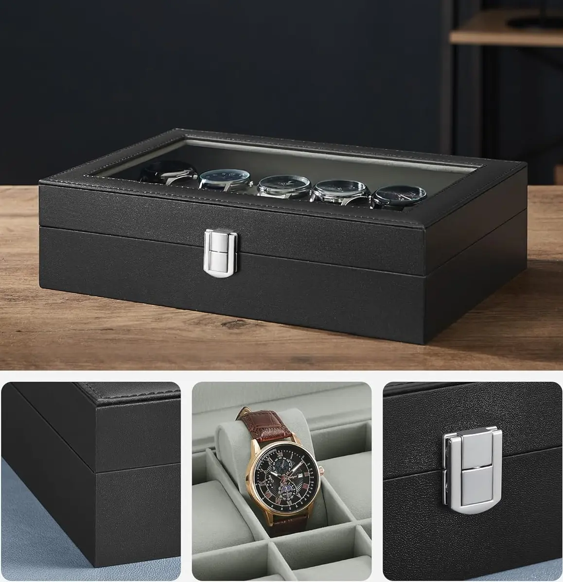 Organizator de ceasuri Songmics JWB12BK (Black/Grey) - 4