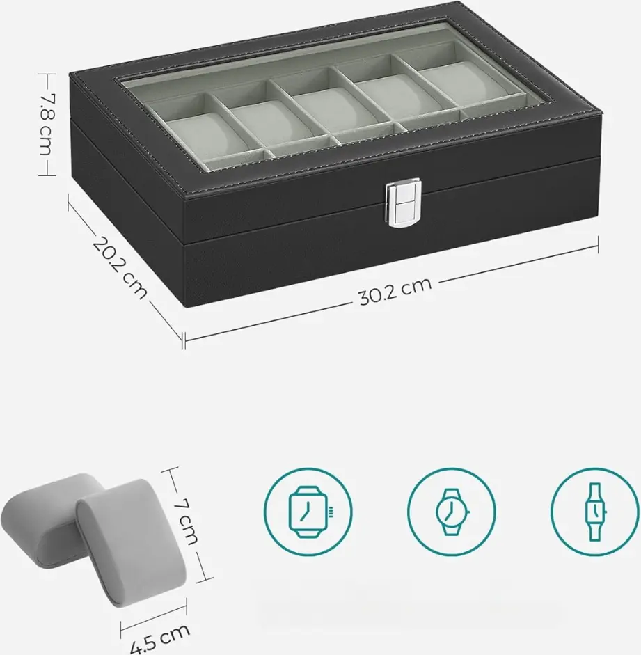 Organizator de ceasuri Songmics JWB12BK (Black/Grey) - 6