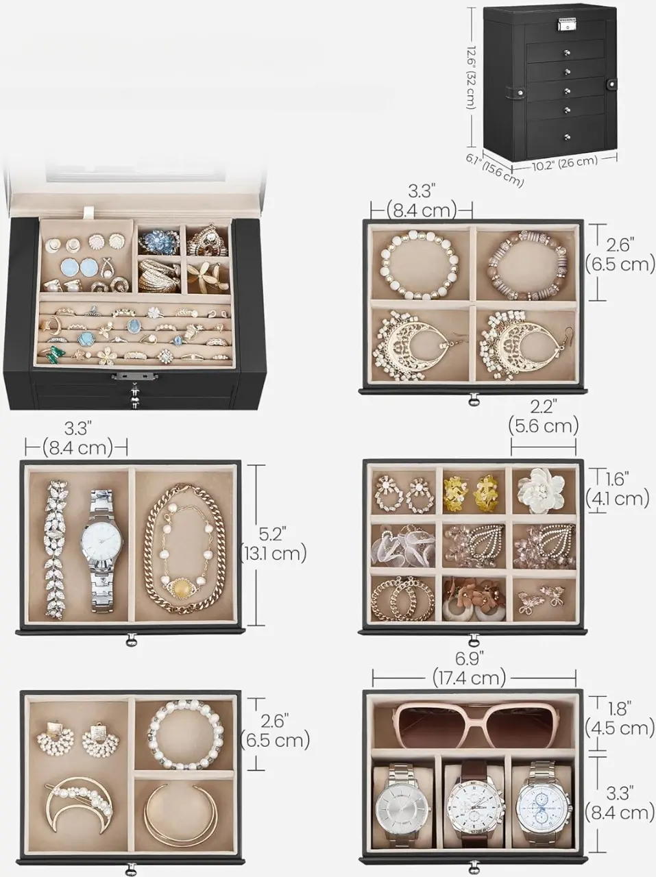 Органайзер для ювелирных украшений Songmics JBC152B01 (Black) - 6