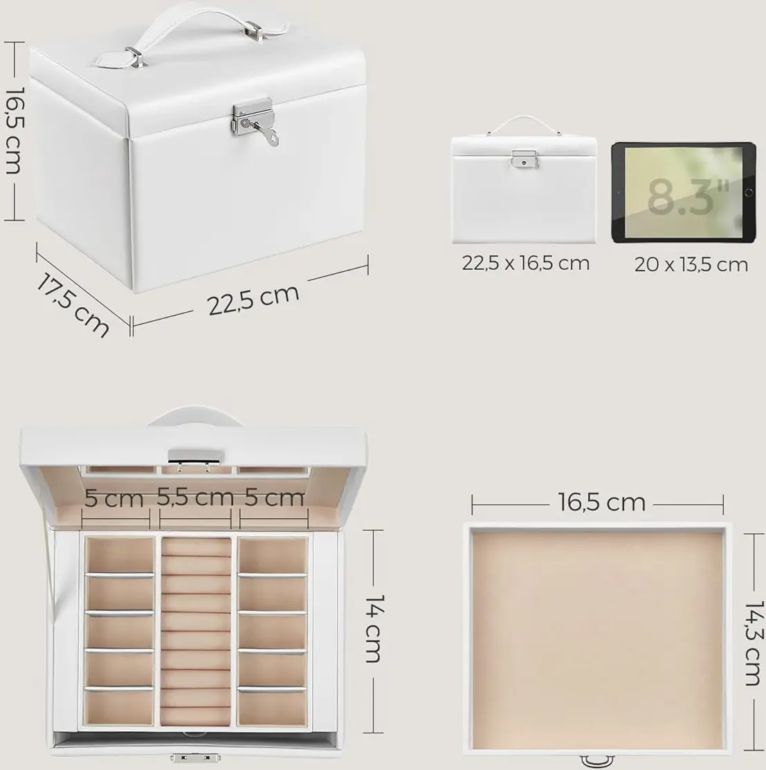 Organizator de bijuterii Songmics JBC159W01 (White) - 6