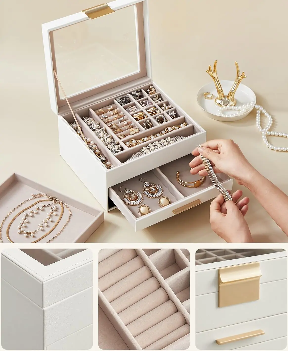 Organizator de bijuterii Songmics JBC239WT (Cloud White/Gold) - 3