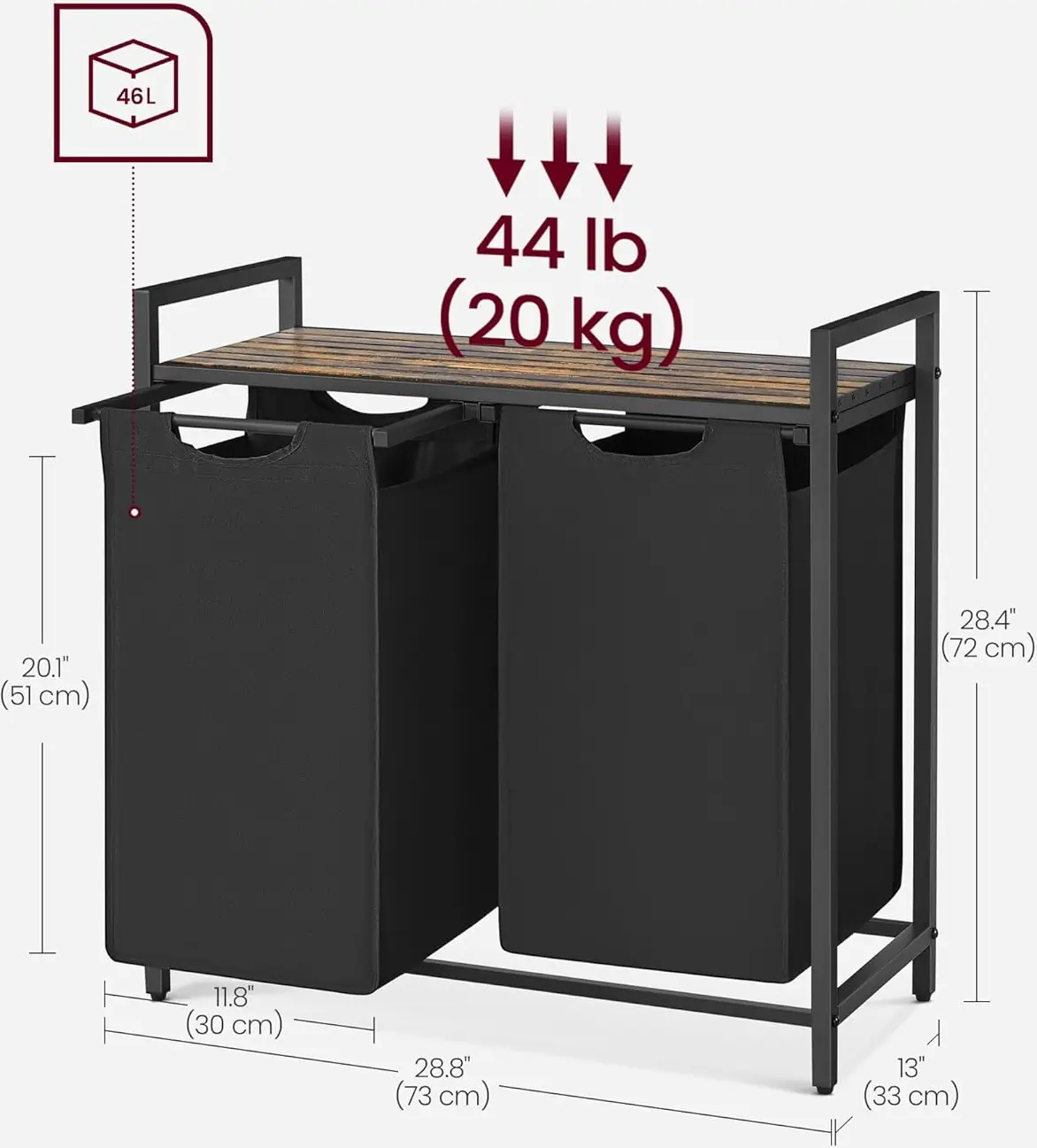 Корзина для белья Vasagle BLH201B01V1 (Rustic Brown/Black) - 7