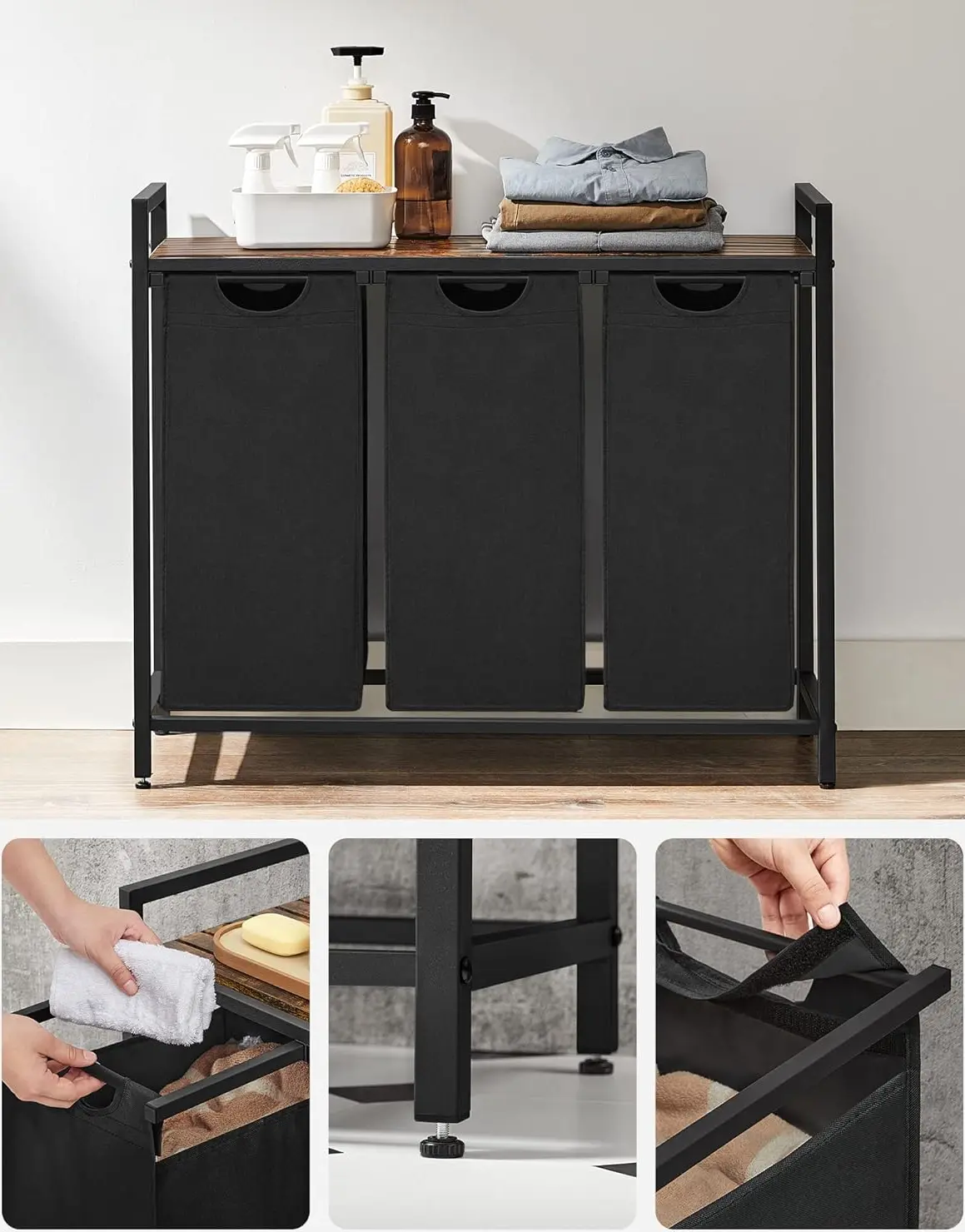 Корзина для белья Vasagle BLH301B01 (Ink Black/Rustic Brown) - 7