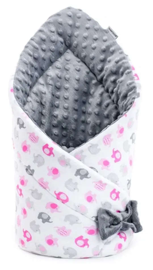Paturica Qmini Minky Wrap Elephants 80x80 (Pink/Gray)