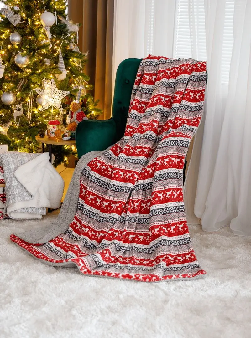 Плед Tempo Kondela Sweet Home Renife 150x200 (Red/White/Black)