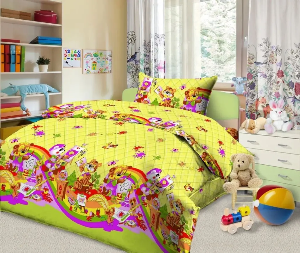 Lenjerie de pat pentru copii Cottony Muza Galben Bumbac