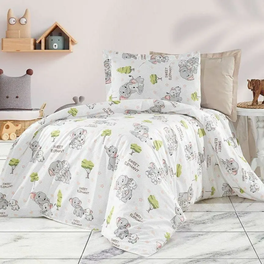 Постельное белье Cottony Elefantei 1P (White/Multicolor)